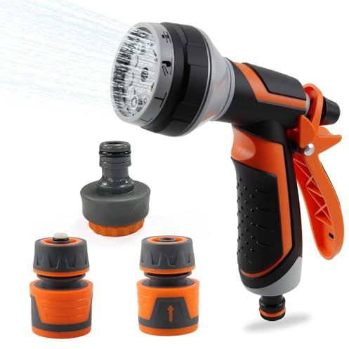 dellyy Pistola Irrigazione Giardino Alta Pressione, Pistola Tubo Acqua Giardino con 10 Modalità di Spruzzo e Flusso d’Acqua Regolabile, per Prato e Lavaggio Animali Domestici