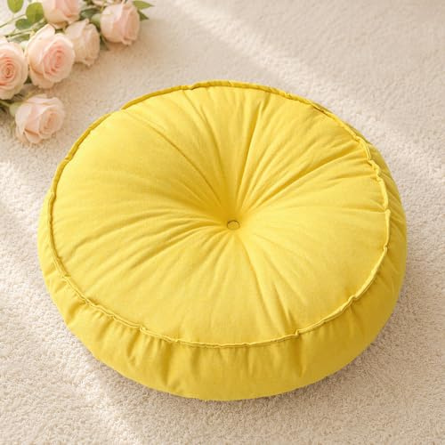 Coussin Rond 45 cm – Coussin de Méditation – Coussin de Sol Rond – Hauteur d’Assise 10 cm – Coussin de Sol pour Maison & Extérieur – Coussin de Yoga – Coussin de Siège