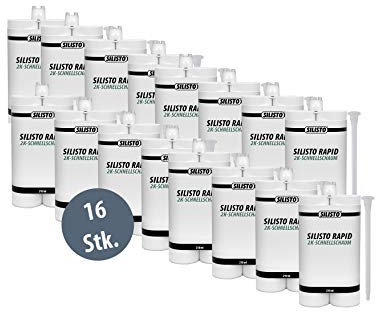 SILISTO RAPID Lot de 16 mousses rapides 2K 210 ml – Mousse polyuréthane bi-composant – Mousse de construction – Mousse de montage – Mousse de montage – Double cartouche avec mélangeur statique