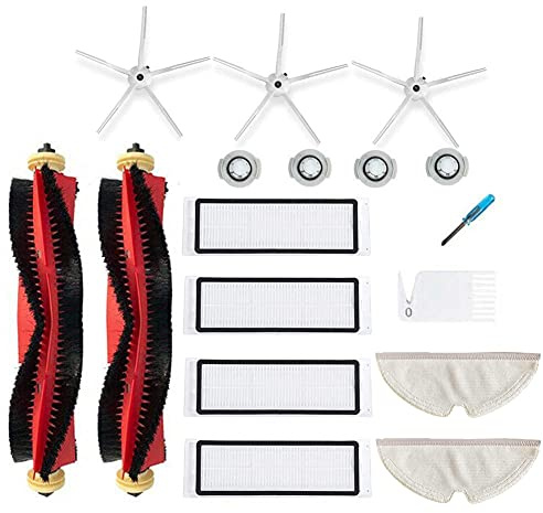 Chuancheng Ersättningsset för Xiaomi Roborock S5 MAX S6 MAXV S6 Pure S60 S65 T6 E25 E35 dammsugare, inklusive 2 rullborstar 4 HEPA-filter 4 vattenkärna 3 sidoborstar 2 våtservetter