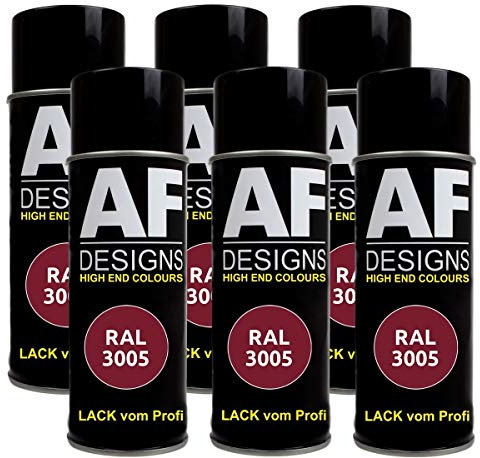 Lot de 6 bombes de peinture RAL pour voiture - Couleur : rouge bordeaux brillant - RAL3005