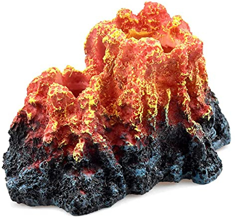 ANCLLO Aquarium Volcano Ornaments Fish Tank Decoration with Air Bubbler Stone Realistic Resin Lava Volcano Colorful Fish Tank Mountain Cave Ornament for Aquarium Underwater Landscape