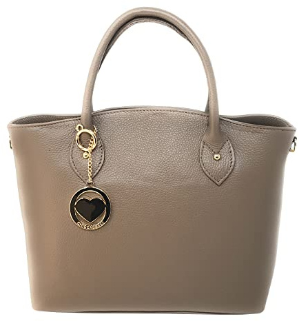 Chicca Borse Borsa a Mano in Vera Pelle Made in Italy 35x28x11 cm (Dollaro Fango)