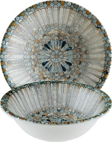 Bonna 6x Luca Mosaic Gourmet Schale rund 16cm 40cl 5,4cm tief Blau Braun Beige Porzellan S-MT-LUCMZGRM16KS Salatschalen Desserschalen Müslischalen Geschirr