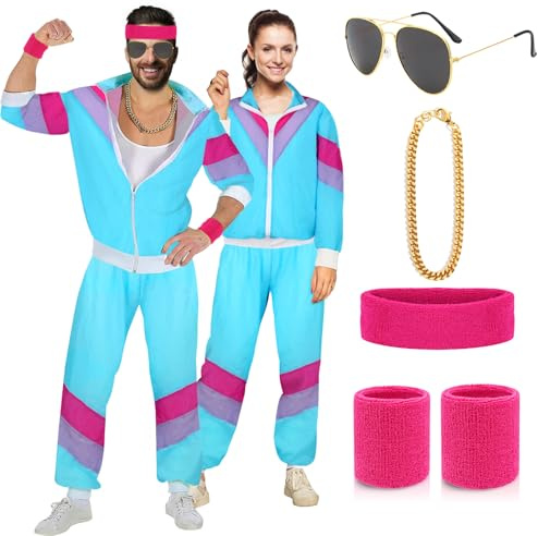 YADODO Deguisement Annee 80 Homme Femme Survêtement Ensemble avec Veste et Pantalon Déguisement Année 80 90 Accessoire Costume Annee 80 Deguisement Disco pour Carnaval, Soirée Deguise, Jogging (S)