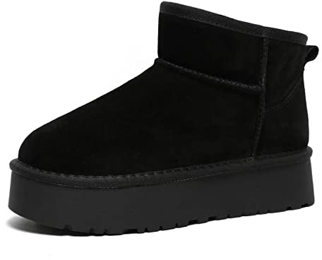 Earnmore Bottes de neige à plateforme pour femme, bottes d'hiver en peau de mouton australien, bottes classiques résistantes à l'eau, bottes d'hiver confortables 35EU Noir