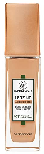 La Provençale - Le Fond de Teint Soin Lumière - 97% d'ingrédients d'origine naturelle - Couvrance Moyenne - Tous Types de Peaux - À l'Huile d'Olive Bio AOP Provence - Teinte : 30 Beige Doré - 30 ml