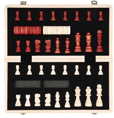 Inca Wood Magnetisches Schachspiel aus Holz - Schönes und tragbares Reiseschachspiel für Erwachsene und Kinder, 39 x 39 cm.