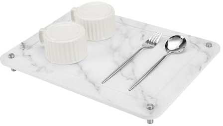 Hyindoor Pierre Absorbant Vaisselle en Terre de Diatomée Tapis de Séchage en Pierre avec Pieds, Pierres D'évier Diatomite Antidérapant et Résistant à la Chaleur pour Cuisine 40*30cm