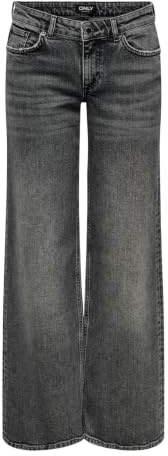 Only Jean pour Femme ONLJUICY à Jambes Larges - Taille Basse - Coupe Large, Dark Grey Denim, 28W / 34L