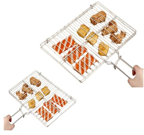 Cestello per Griglia per Pesce per Barbecue, Griglia per Griglia All'aperto in Acciaio Inossidabile, Cestello per Griglia con Manico Lungo, Rete per Griglia Rettangolare griglia Pesce