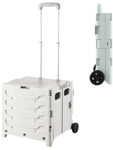 Carro de la compra plegable rápido de 36 l, con tapa, 2 ruedas, rígido, mango telescópico ajustable, carrito de arrastre para compras, mercado y camping, estable, ligero, sin montaje, gris