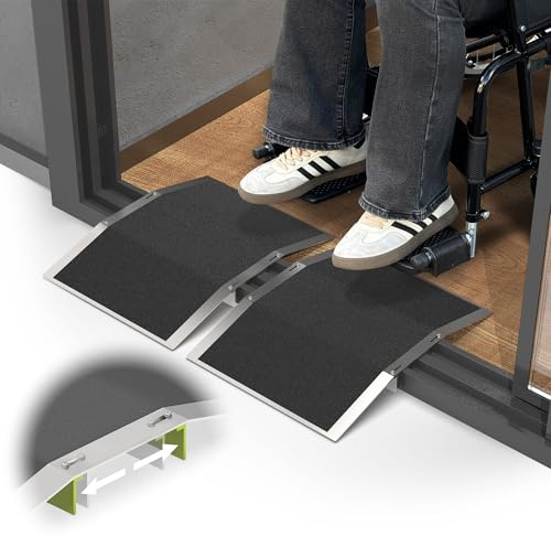 XARILK 2 rampe per soglie a ponte in alluminio per porte, 30 cm di lunghezza x 4 cm di altezza, adatte a soglie larghe 7-13 cm, con barre regolabili, rampe antiscivolo per sedia a rotelle per casa