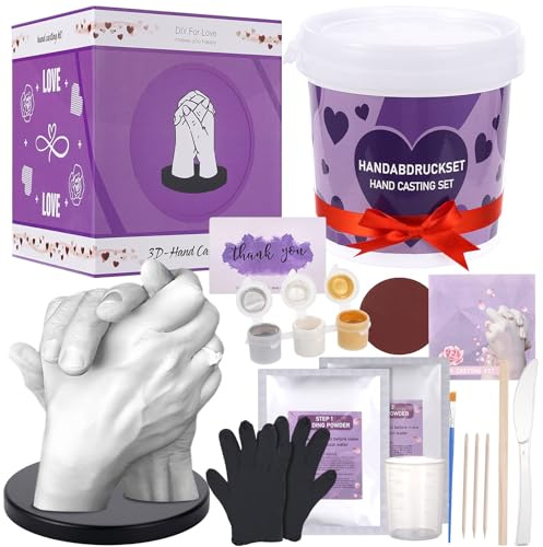 Tpudn Couple's Hand Casting Kit -DIY Lovers' Hand Mold Plaster Set for Romantic Keepsake, Wedding, Anniversary, Valentine's Day Gifts for Her or Him (Includes Chassis)