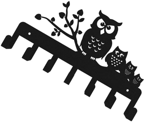 BESPORTBLE Porte-manteau Mural Porte-clés Hibou en Fer Robuste, Crochet Suspendu Noir, pour Maison Entrée Couloir, Support Rangement Vêtements et Clés Décoratif