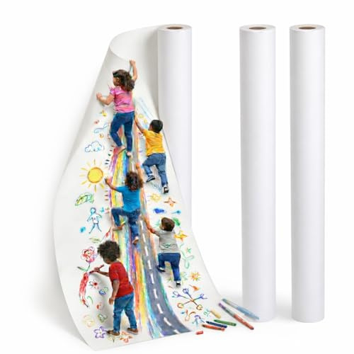 Förpackning med 2 ritpappersrullar 44 cm x 15 m, 70 g/m² målarpappersrulle, vit ritpappersrulle - 15 m konstnärsrulle för målning, vita pappersrullar, ritrulle för konstnärer skiss ritningspapper