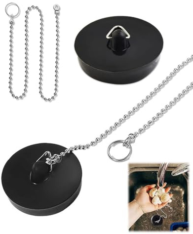 LEEQBCR 2 Pezzi Tappi di Scarico Tappi per Lavello con Catena da 40cm Tappi in Gomma per Lavandino Vasca da Bagno Tappo per Lavabo Tappi in Gomma per Lavelli,Vasche da Bagno e Cucine(Nero)(Ø40-45mm)