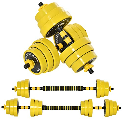 HOMCOM Ensemble d'haltères courtes ou longues 20 Kg - barre d'extension incluse - musculation réglable - entraînement musculaire & haltérophilie