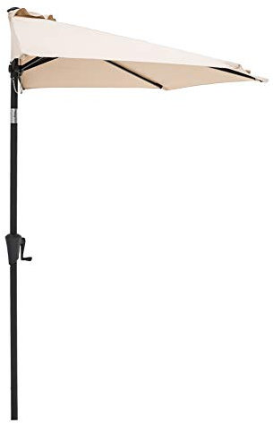 C-Hopetree 2.75m Half Round Market Garden Parasol Wall Umbrella for Outdoor Patio with Crank and Tilt, Beige