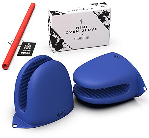 WAFE Mini guanti da forno 2 guanti da cucina in silicone resistenti al calore per cottura a cottura e barbecue Taglia unica adatta a tutti i doppi supporti per pentole con protezione per forno blu