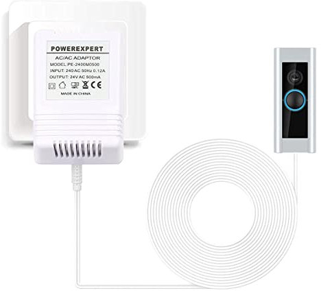 Doorbell Transformer, 24V 500MA White Power Supply Adapter Transformer Cable Smart Home Accessories Compatible for Ring Door Bell Video Doorbell 2 Pro (5M)