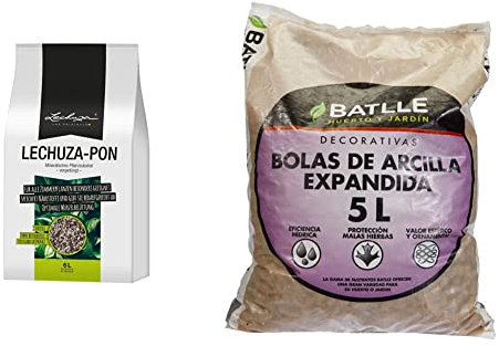 LECHUZA PON 6 litros, Neutro + Semillas Batlle Sustrato Bolas Arcilla Expandida 5l