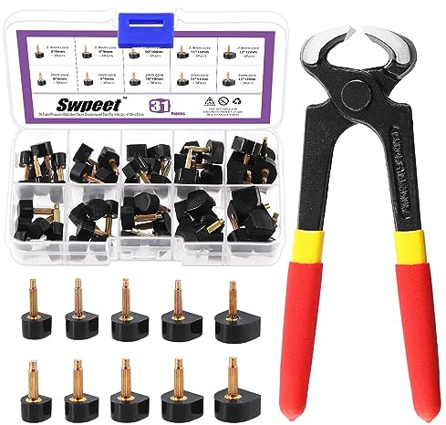 Swpeet Lot de 30 paires de pointes de rechange pour chaussures à talons hauts 8 x 8 mm 9 x 9 mm 10 x 10 mm 11 x 11 mm 12 x 12 mm Pour femme Kit d'outils de réparation à talons hauts 2 broches de