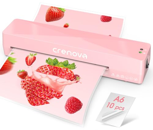 Crenova A4 Laminator Machine 4 in 1 Personal Desktop Hot & Cold with 10 Laminating Pouches No Bubbles 9 Inch Thermal Laminator for Home Office School Business Use Pink