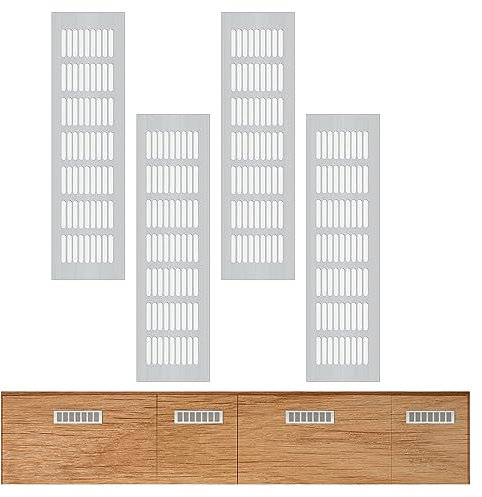 4 Piezas Rejilla Ventilacion Rectangular, Rejillas Ventilacion Aluminio, Rejilla Ventilacion Horno, Rejilla Metálica Ventilacion Rectangular de Aluminio, para Armario, Zapatero, Antimoho y Humedad