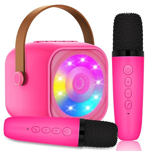 Karaoke Niños con 2 Microfono Inalambricos, Portátil Microfono Niños con Luces LED, Máquina de Karaoke Bluetooth Regalos para Niñas Juguete Fiestas de Familiares