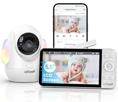 ieGeek 2.5K Baby Monitor con rilevamento dell'occlusione del viso, telecamera per bambini da 5,5 pollici con app per telefono, monitoraggio del movimento, monitoraggio automatico, luci notturne