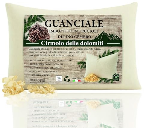 Tex family Guanciale Pino Cembro Alto Adige 50x80 - Cuscino Cirmolo Naturale Sonno Profondo - Regolabile, Cotone Grezzo, Relax