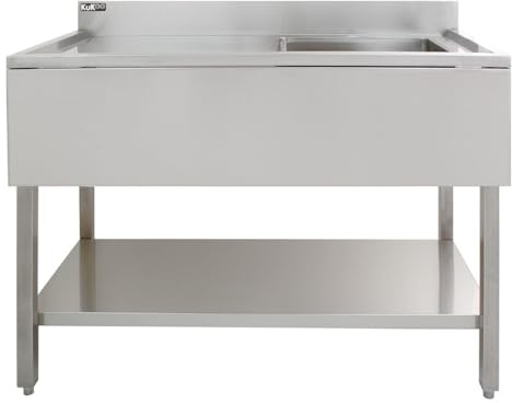 Cateringdiskbänk i rostfritt stål | Enkel diskho med vänster avrinning | Stänkskydd 10 cm | Justerbara fötter & underhylla | Silpropp ingår | 120x60x80 cm | Klass 201 rostfritt