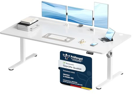 Devoko Elektrisch Höhenverstellbarer Schreibtisch 180 x 80cm, Stabiler Schreibtisch Höhenverstellbar Tisch, Steh-Sitz Bürotisch, Computertisch mit Memory-Funktion, Stehpult, Standing Desk, Weiß