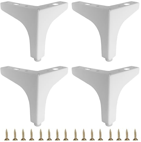Smaxcn 4 inch White Metal Furniture Legs,Set of 4,1.4mm Thick
