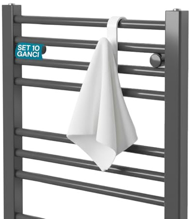 Avilia - Set 10 Ganci Bianchi Appendiabiti Scaldasalviette Universali in Plastica Robusta, Facili da Installare su Mensole e Ante senza Fori, Appenditutto Salvaspazio, Casa Ufficio Bagno e Cucina