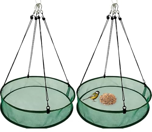 2 bandejas genéricas para comederos de pájaros colgantes, bandeja de alimentación para pájaros de 51 cm, con asa ajustable para colgar para jardín y exterior, color verde