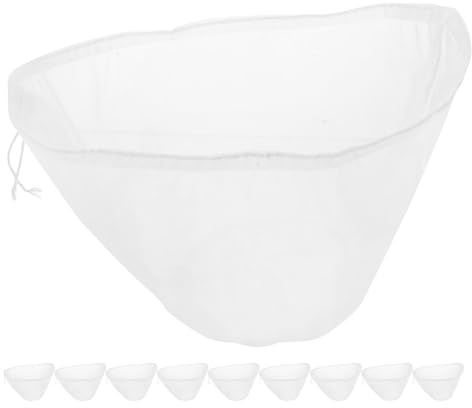 DOITOOL Lot de 10 sachets passoires en étamine à mailles fines, idéales pour filtrer le lait de noix, les jus de fruits, le soja, le yaourt, l'huile, le fromage, le thé et les soupes (blanc).