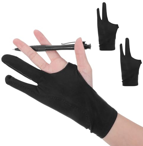 2 Pack Digital Drawing Glove Right Hand Drawing Art Glove Palm Rejection for Capacitive Touch Screen Artist Left Hand Graphic Tablet, Graphics Monitor Digital Sketching, Coloring Two Finger Gloves