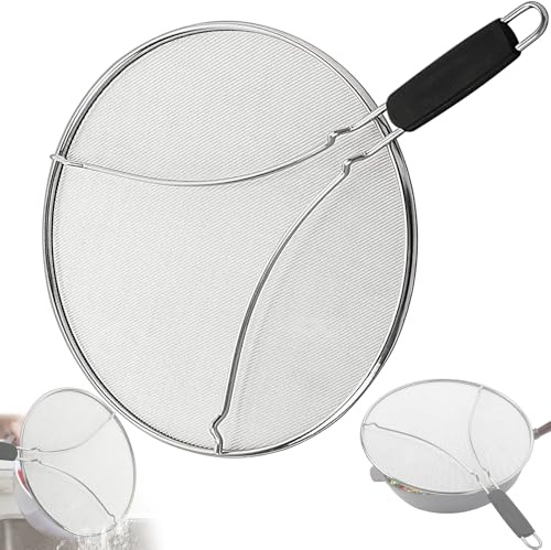 Apidgrowth Paraspruzzi per cucinare, in acciaio inox perforato, 33 cm, impugnatura comoda, protezione dagli schizzi di olio