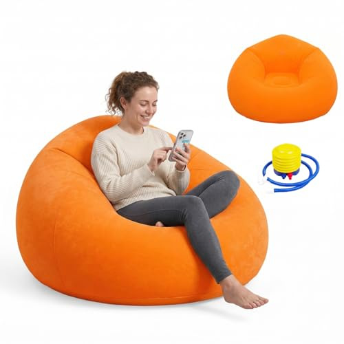 RANJIMA Pouf gonfiabile in PVC, per adulti, divano Lazy No Bean Bag, gonfiabile per soggiorno, camera da letto, campeggio, vacanze, piscina, feste in spiaggia, interni ed esterni, arancione