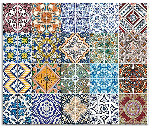 ARTland Spritzschutz Küchenrückwand aus Alu für Küche Herd Spüle 60x50 cm (BxH) mit Motiv Fliesenmuster Abstrakt Landhaus Fliesenoptik Orient Bunt T9OM