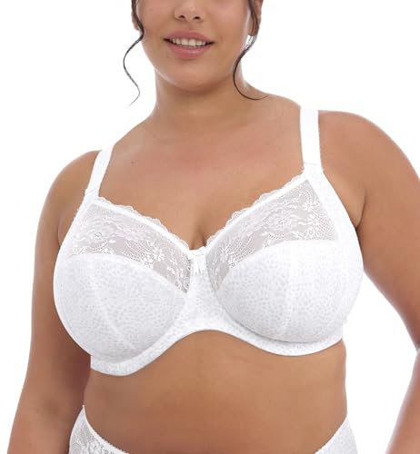 Elomi Women's Morgan Banded Comfort & Support. Three-Section Cup, Side Frame, Stretch Lace. Dd+ Bras Full Coverage, Opaque, White, 32J US