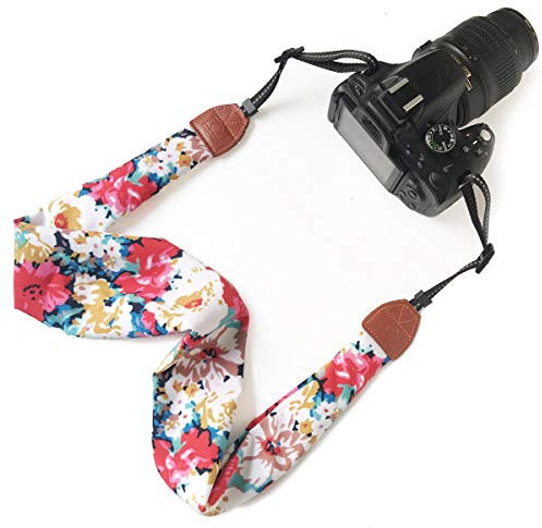 Bestele Bandoulière,Écharpe Douce pour Le Cou de la Caméra Devrait Sangle, Courroies de la Caméra d'impression Vintage pour Nikon/Canon/Sony/Lumix/Samsung/Olympus etc.（Red）