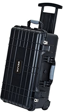 MEIJIA Hartschalen-Kamerakoffer mit Rollen & Teleskopgriff – IP67Wasserdichter Hartschalen-Schutzkoffer für Kameraausrüstung, Schwarz, 55,9 x 35 x 23 cm
