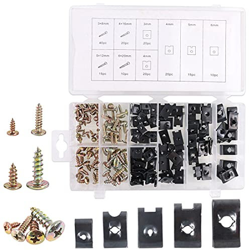 Swpeet 170Pcs Auto Car U-Clip U Nut y Tornillo Kit de Asortimiento para Panel de Puerta de Dash Interior SAE