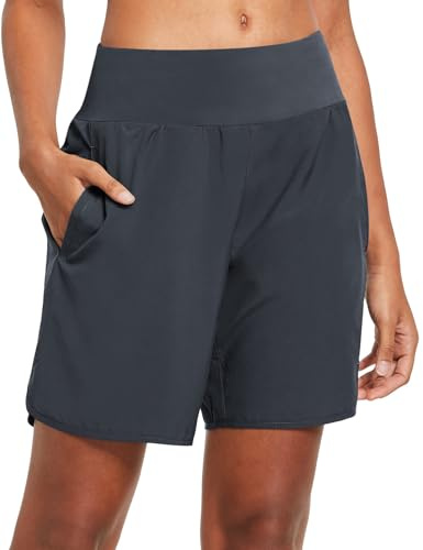 BALEAF Pantaloncini da Corsa Vita Alta Pantaloncini Sportivi Donna con Slip Interni Tasca Posteriore Cerniera Grigio L
