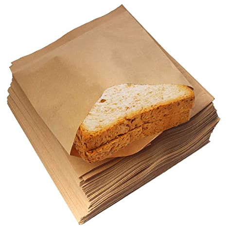 WAYDA 100 Pack Sandwich Bags Kraft Paper Bakery Bags Unbleached Cookies Bags for Pastry, Hamburger, Bagel, Toast, Snacks, Treats and Party Favors