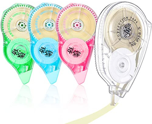 Zonon 4 Pieces Correction Tape Cream Color Beige Corrective Tape Eraser 100 Feet Long for School Office Supplies Crafting, Note Taking, Journal, Case Color May Vary