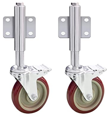 uyoyous 2Pcs Gate Wheel 5 Spring Loaded Gate Castor, Castor Wheels, Heavy Duty Retractable Swivel Caster with Brake 220lbs Load Capacity for Garden Wooden Gate Yard Fence